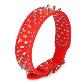 Dog Leather Collar Spiked Studded Pet Dog Collar Adjustable Neck Pitbull Mastiff Collar (Option: Red_M)