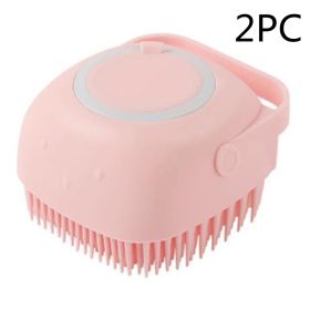 Silicone Dog Bath Massage Gloves Brush Pet Cat Bathroom Cleaning Tool Comb Brush For Dog Can Pour Shampoo Dog Grooming Supplies (Option: Pink 2PC-square)