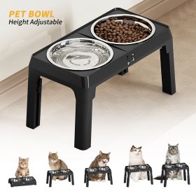 Height Adjustable Stainless Steel Buttons For Dogs - Anti-Slip Feeding Station For Small And Medium Dogs - Ergonomically Designed For Healthy Eating - (Color: Black)