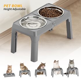 Height Adjustable Stainless Steel Buttons For Dogs - Anti-Slip Feeding Station For Small And Medium Dogs - Ergonomically Designed For Healthy Eating - (Color: Grey)